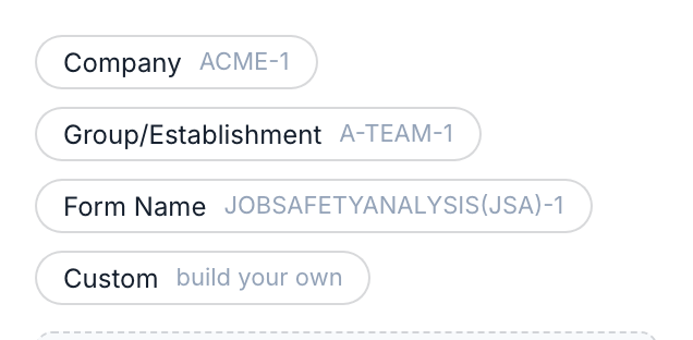 The four numbering presets: Company, Group, Form Name, Custom